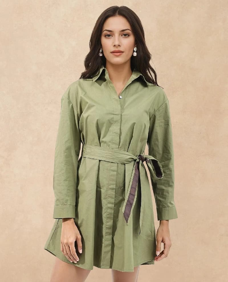 Women's Green Formal Solid Regular Fit Dress