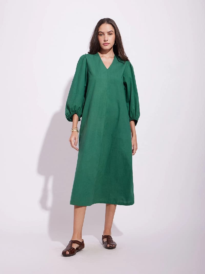 Women's Green Casual Solid Dress