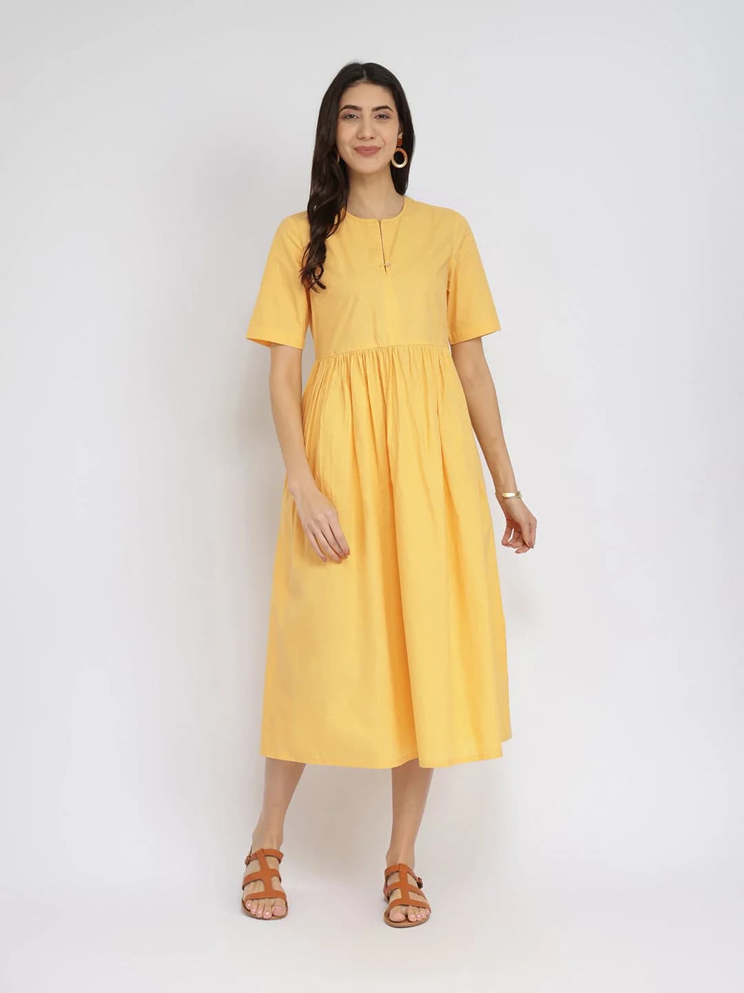 Women's Yellow Casual Solid Dress