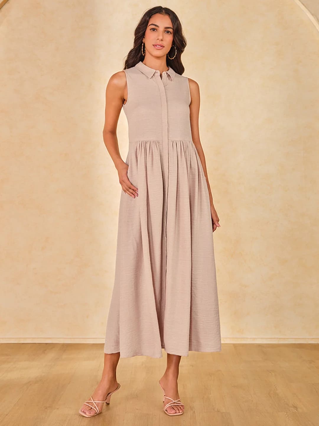 Women's Beige Casual Solid Dress
