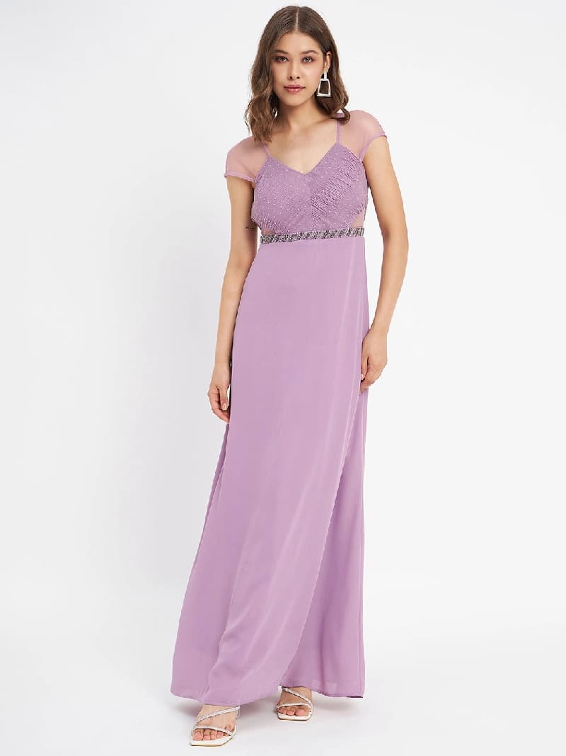 Women's Purple Party Solid Regular Fit Dress