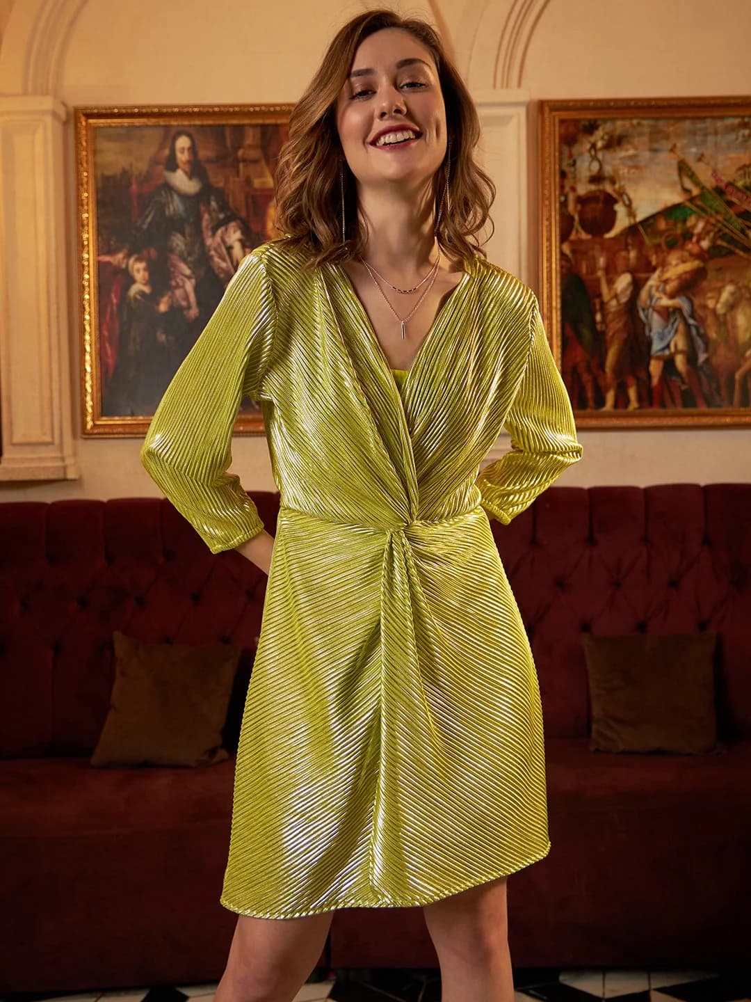 Women's Green Party Solid Regular Fit Dress