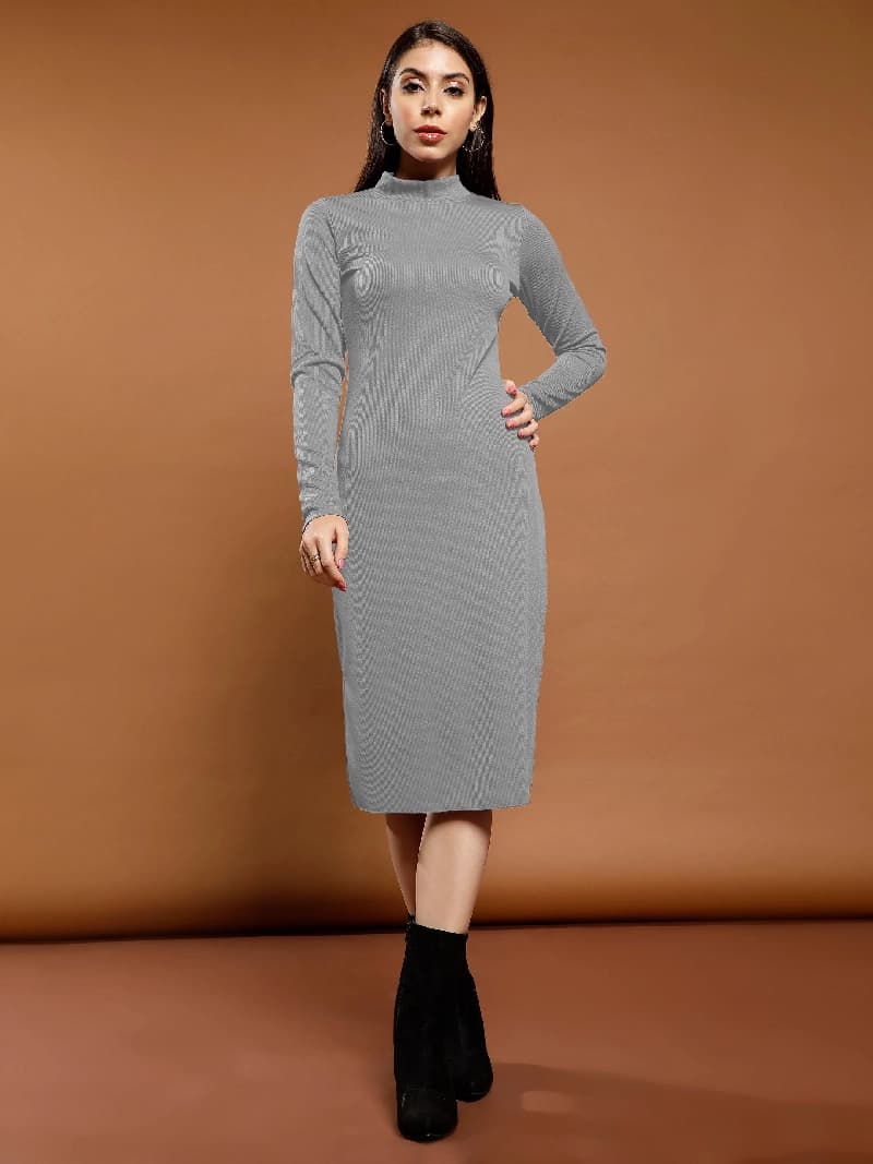 Women's Grey Party Solid Dress