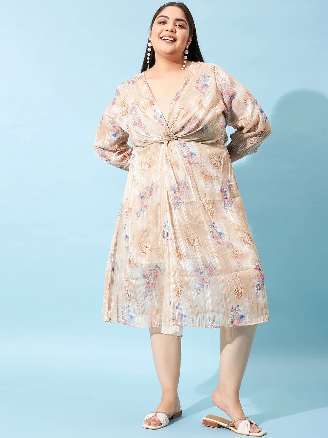 Women's Beige Casual Printed Regular Fit Dress