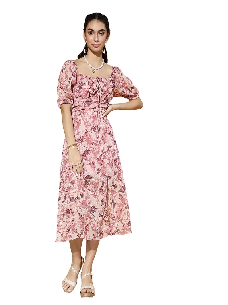 Women's Pink Casual Printed Regular Fit Dress