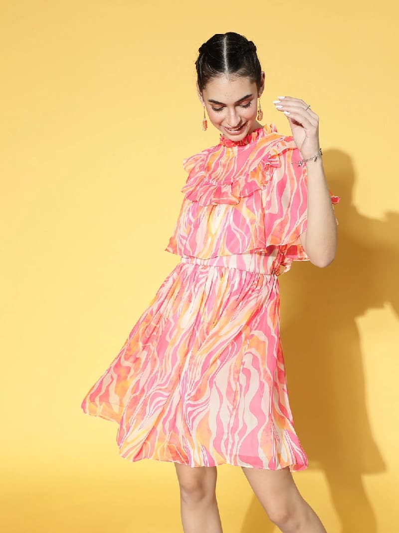 Women's Pink Casual Printed Regular Fit Dress