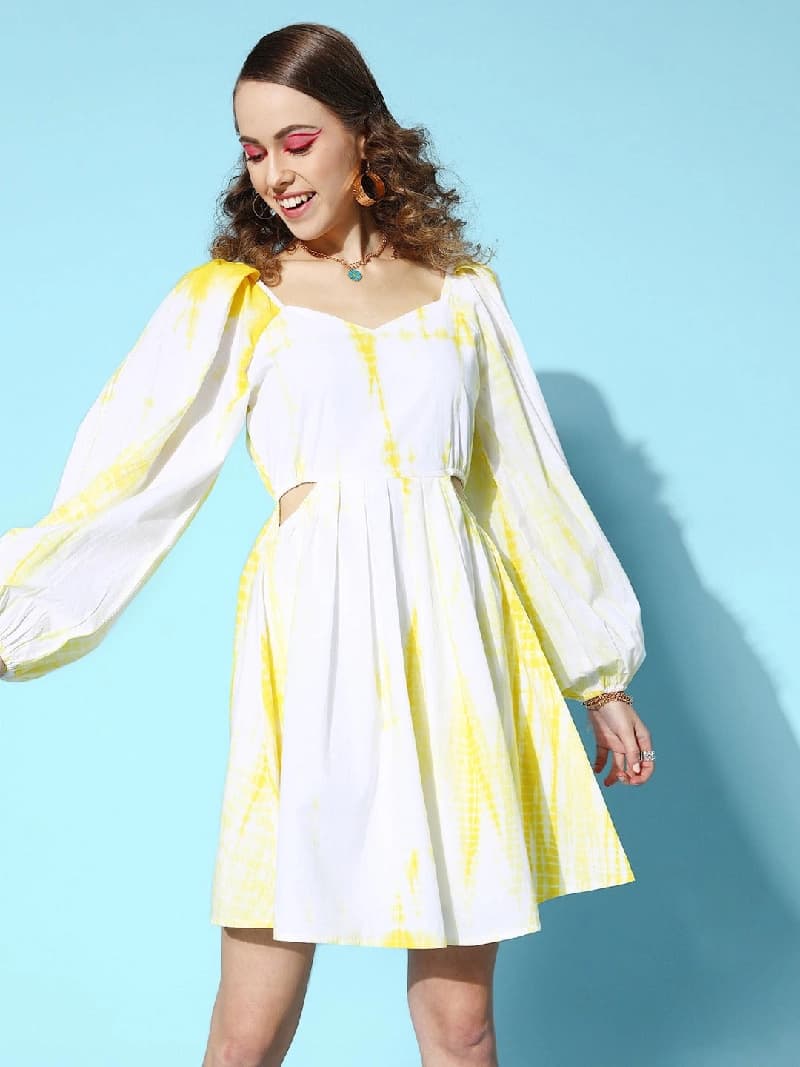 Women's Yellow Casual Printed Regular Fit Dress