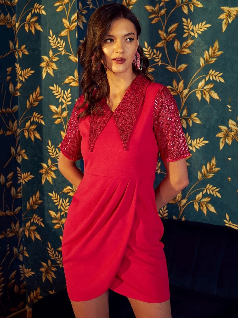 Women's Pink Party Regular Fit Dress