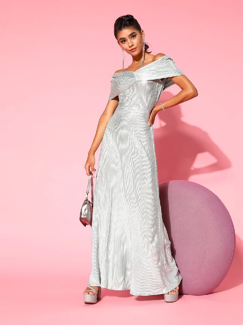 Women's Grey Party Solid Regular Fit Dress