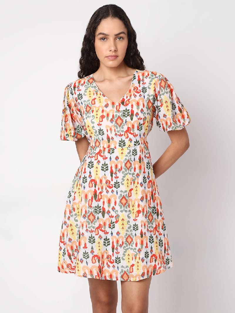 Women's Multicolor Casual Printed Regular Fit Dress