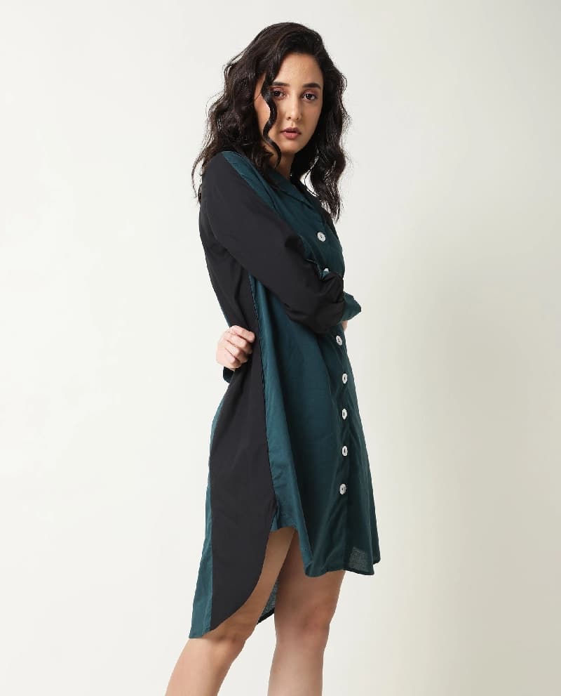 Women's Green Party Solid Regular Fit Dress