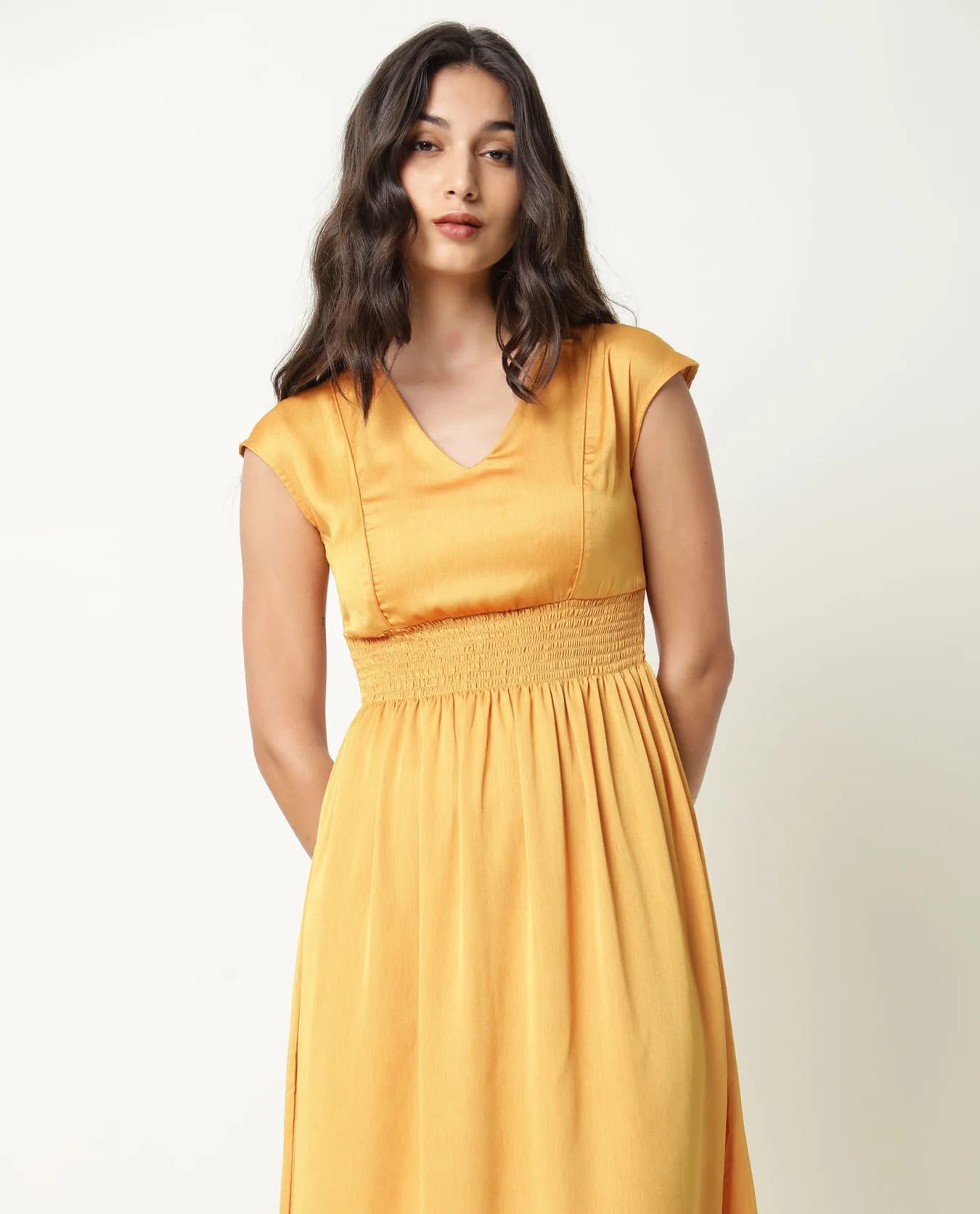 Women's Yellow Party Solid Regular Fit Dress
