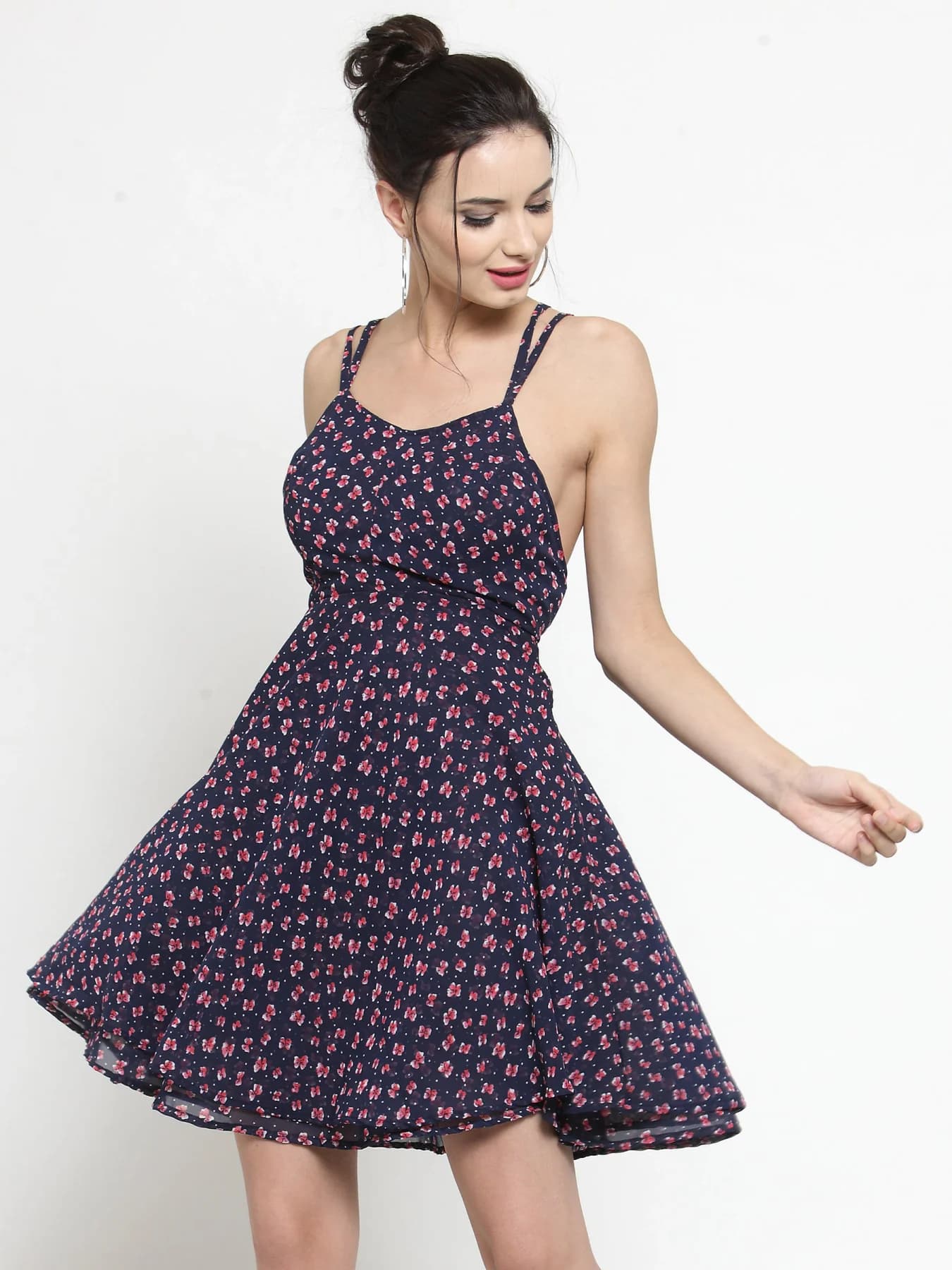 Women's Navy Casual Printed Dress