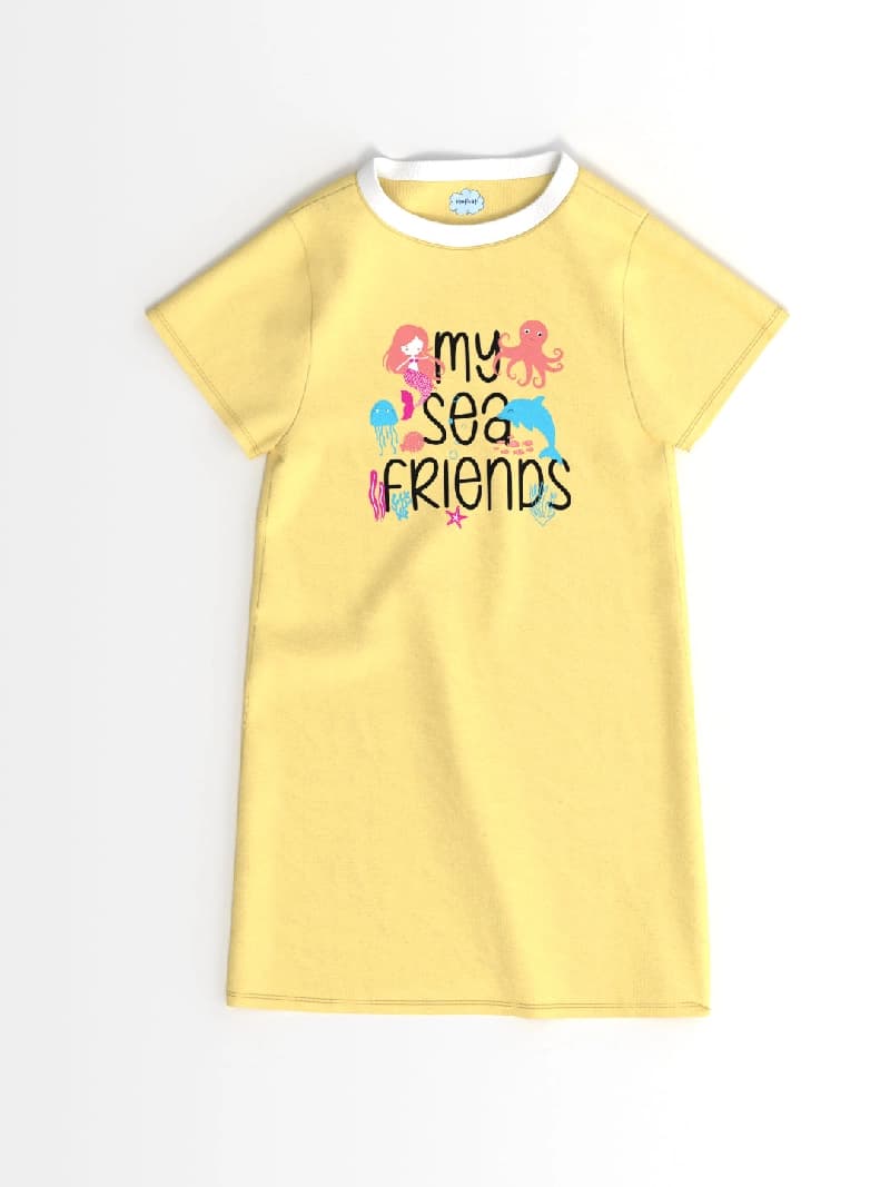 Girls Yellow Casual Printed Dress