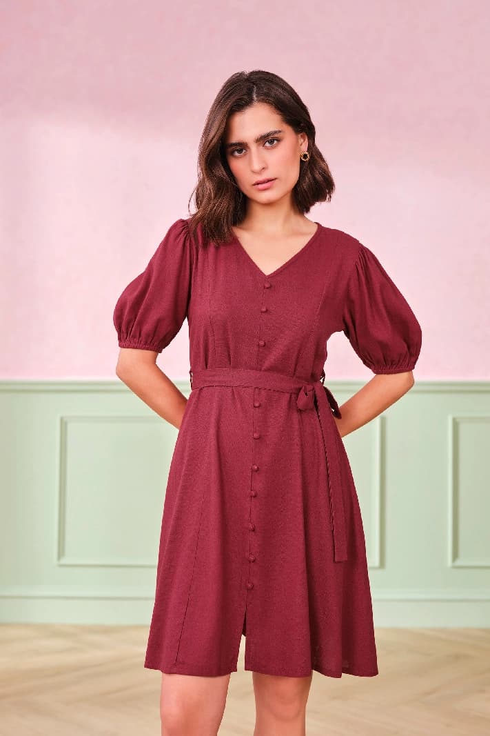 Women's Red Casual Solid Regular Fit Dress
