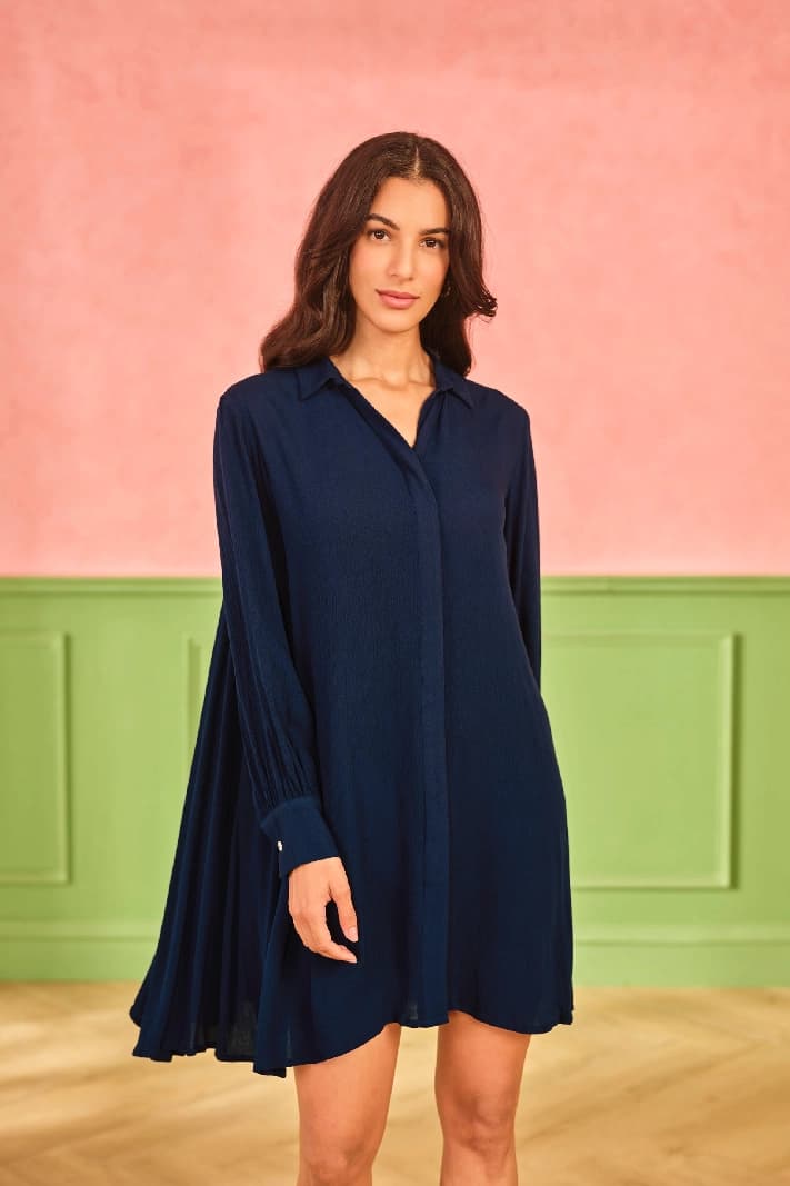 Women's Navy Casual Solid Regular Fit Dress