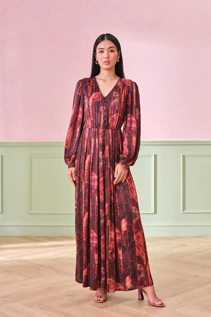 Women's Red Party Printed Regular Fit Dress