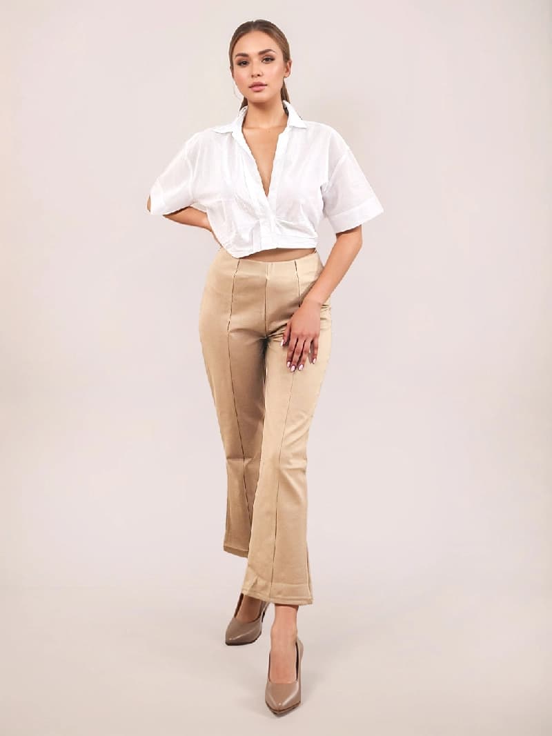 Women's Beige Casual Solid Bootcut Fit Trouser