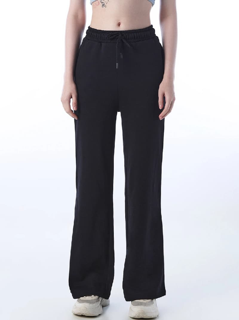 Women's Black Casual Solid Flared Fit Trackpant