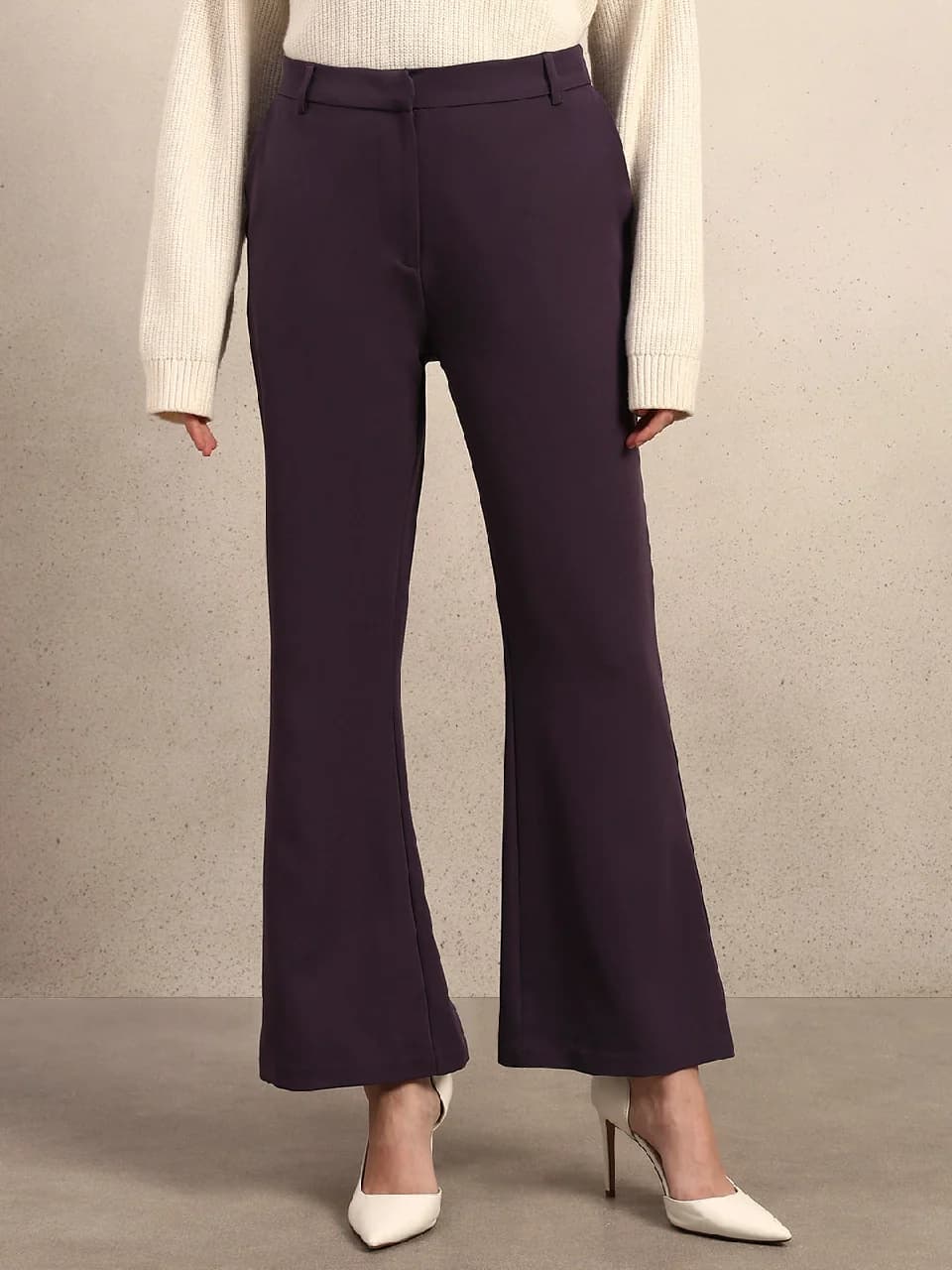 Women's Purple Casual Solid Bootcut Fit Trouser
