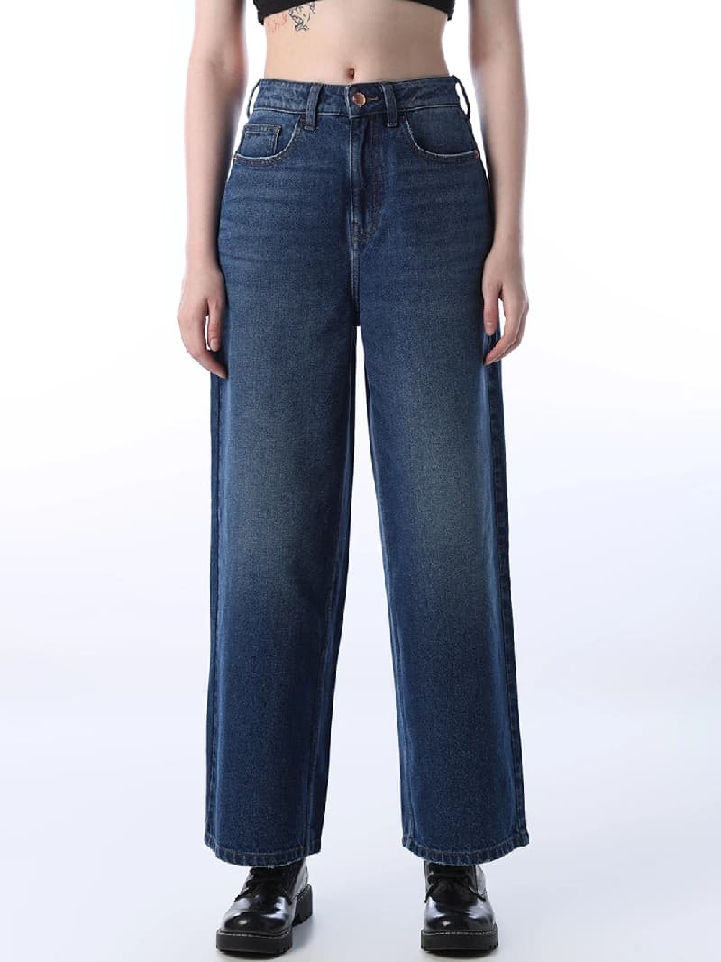 Women's Blue Casual Wide Leg Jeans