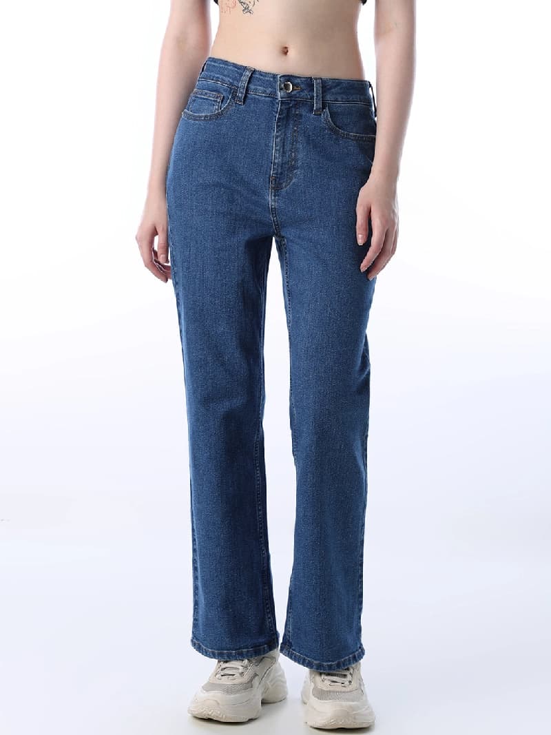 Women's Blue Casual Solid Straight Fit Jeans