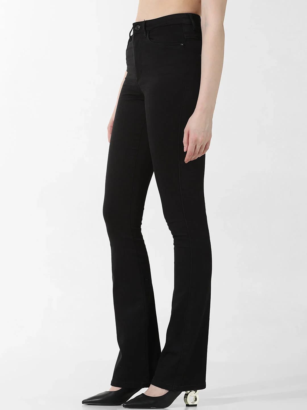 Women's Black Casual Solid Flared Fit Jeans