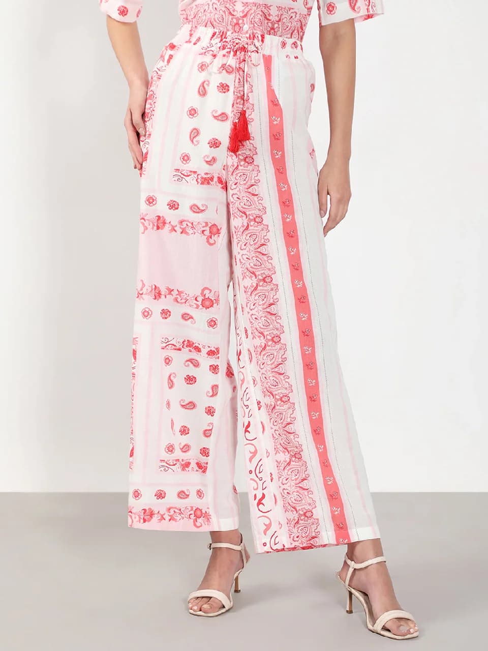 Women's Pink Casual Printed Flared Fit Trouser