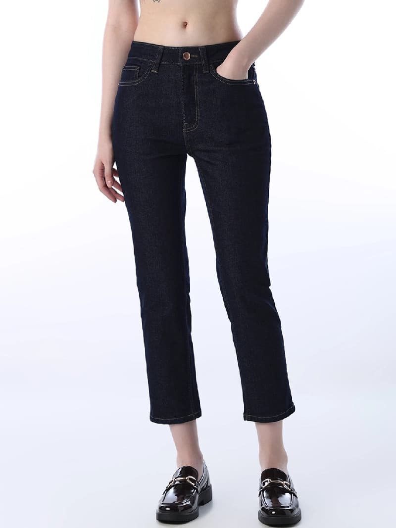 Women's Blue Casual Solid Straight Fit Jeans