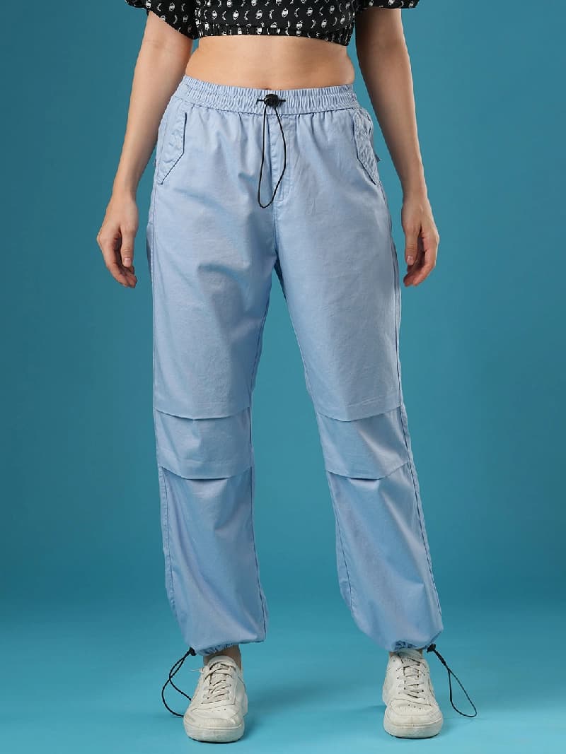 Women's Blue Casual Solid Regular Fit Trouser
