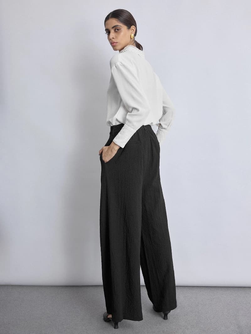Women's Black Casual Solid Trouser