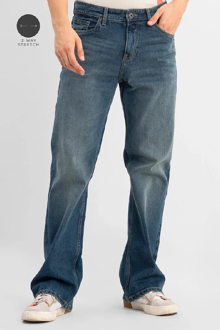 Men's Blue Casual Solid Bootcut Fit Jeans