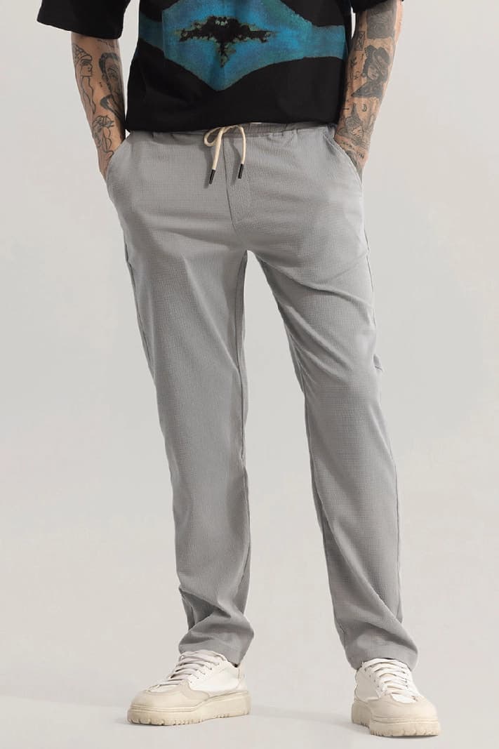 Men's Grey Casual Solid Regular Fit Chinos