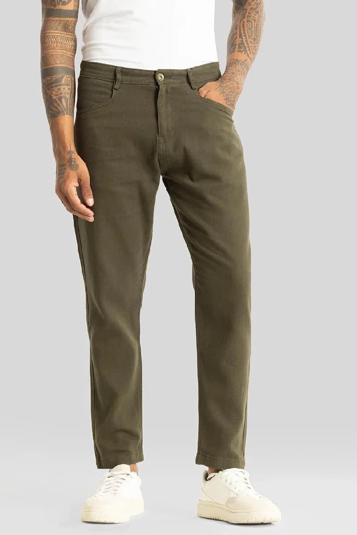Men's Green Casual Solid Regular Fit Chinos