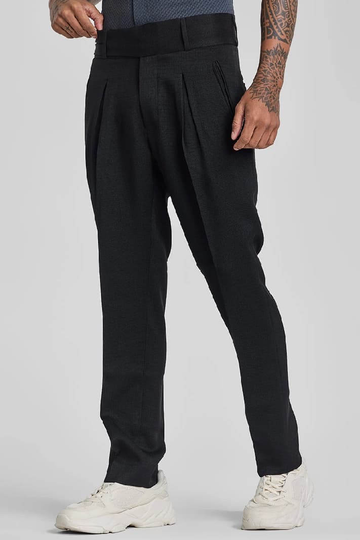 Men's Black Formal Solid Regular Fit Trouser