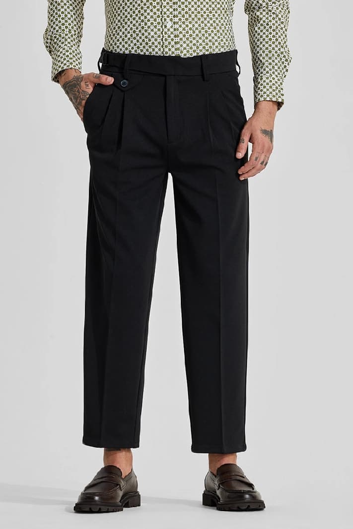 Men's Black Casual Solid Regular Fit Trouser