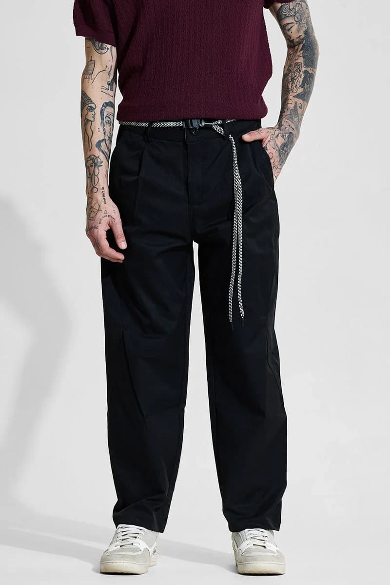 Men's Black Casual Solid Regular Fit Trouser