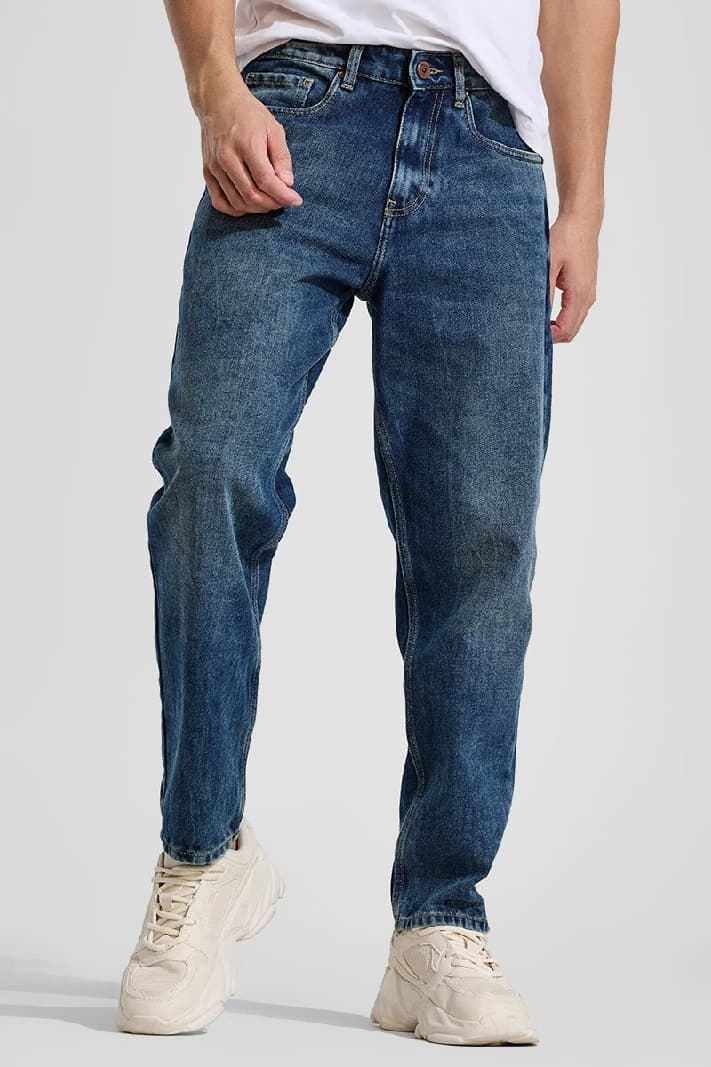 Men's Blue Casual Solid Baggy Fit Jeans