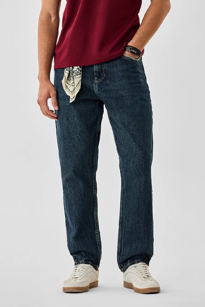 Men's Blue Casual Solid Baggy Fit Jeans