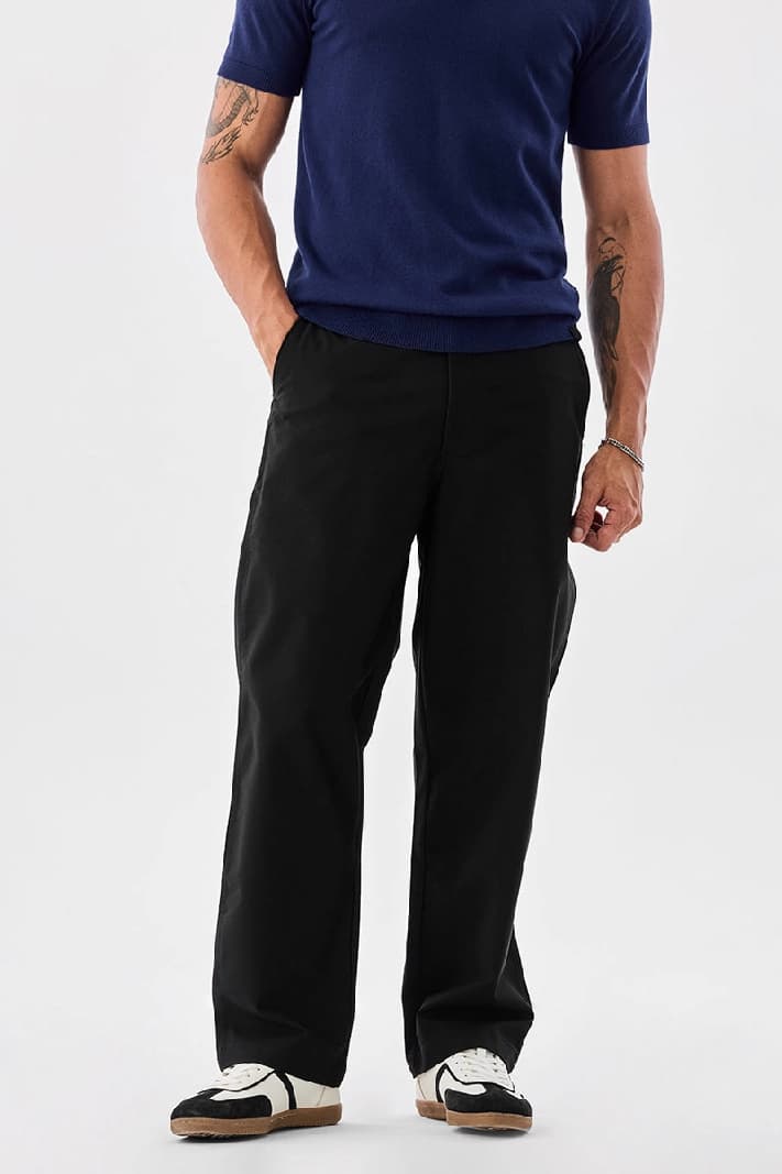 Men's Black Casual Solid Baggy Fit Trouser