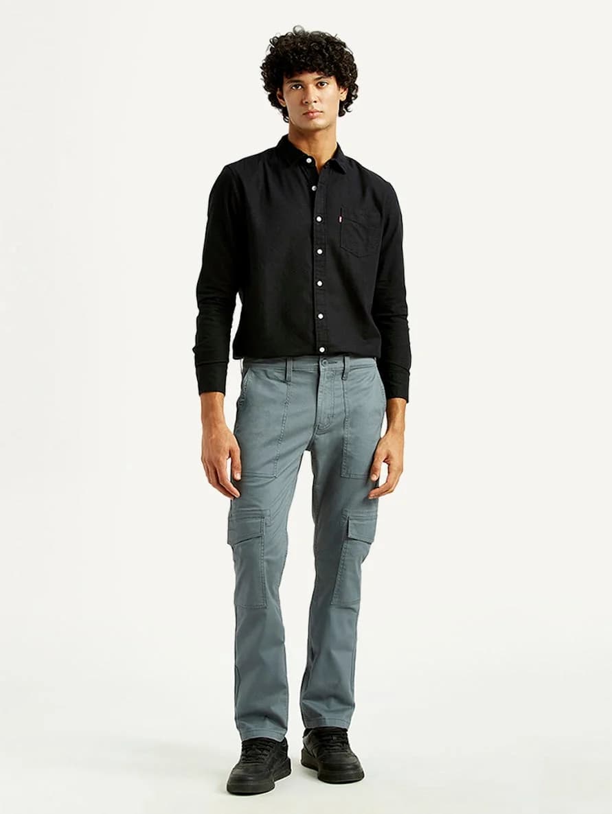 Men's Grey Casual Slim Fit Cargo