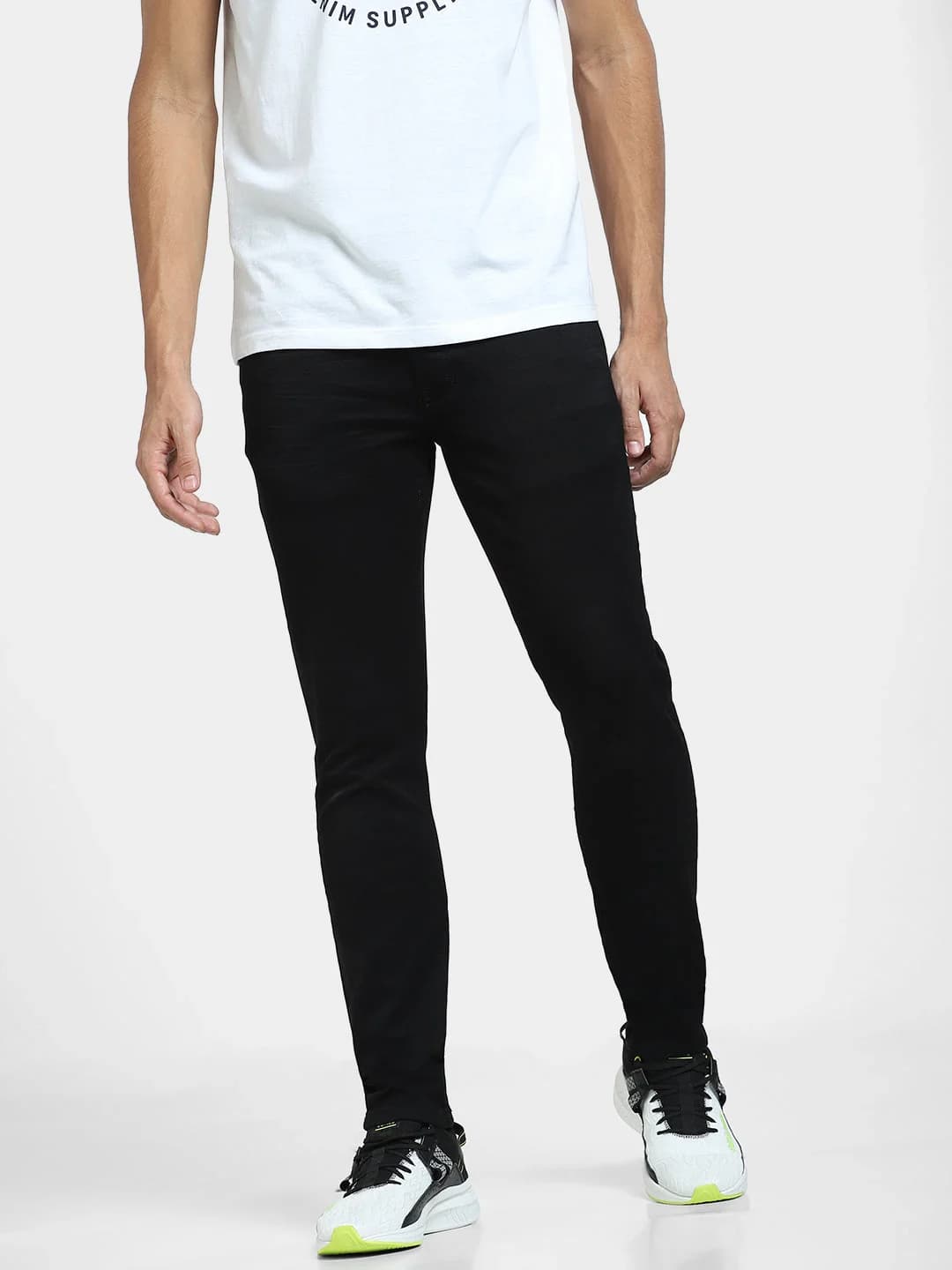 Men's Black Casual Solid Slim Fit Jeans