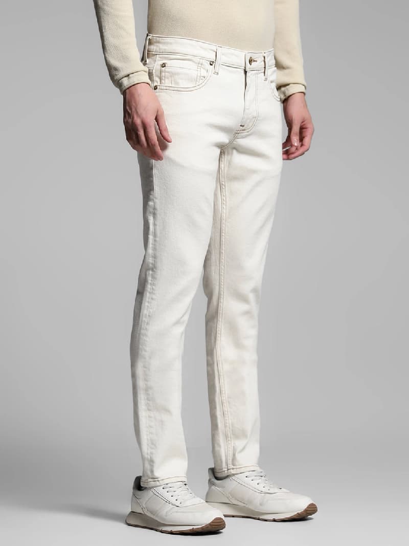 Men's Off White Casual Solid Slim Fit Jeans