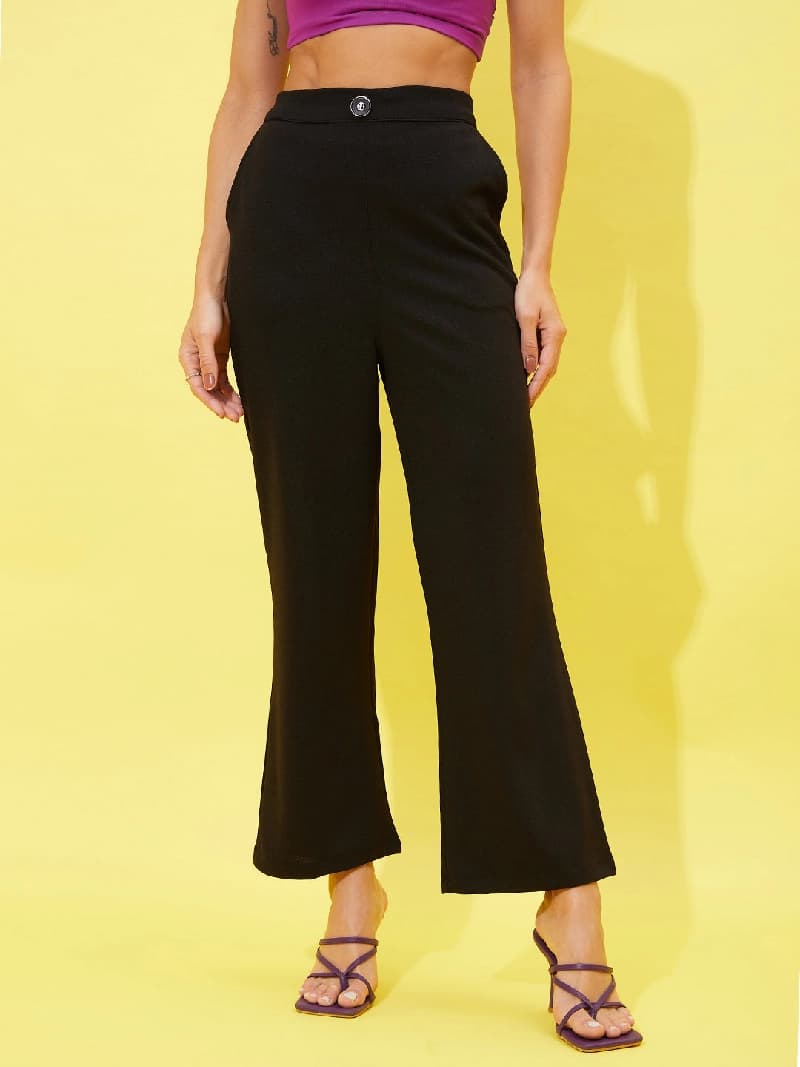 Women's Regular Fit Black Trousers