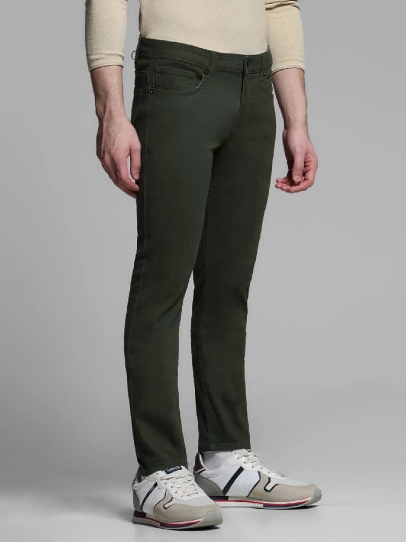 Men's Green Casual Solid Slim Fit Jeans