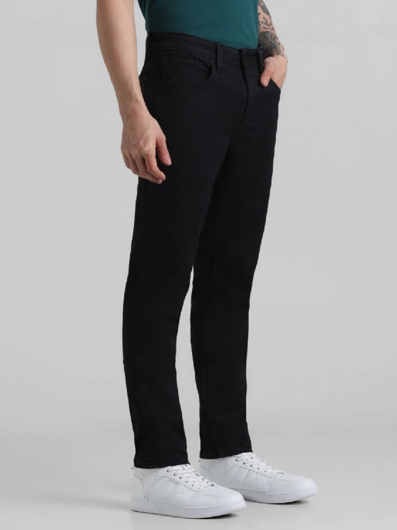 Men's Black Casual Solid Slim Fit Jeans