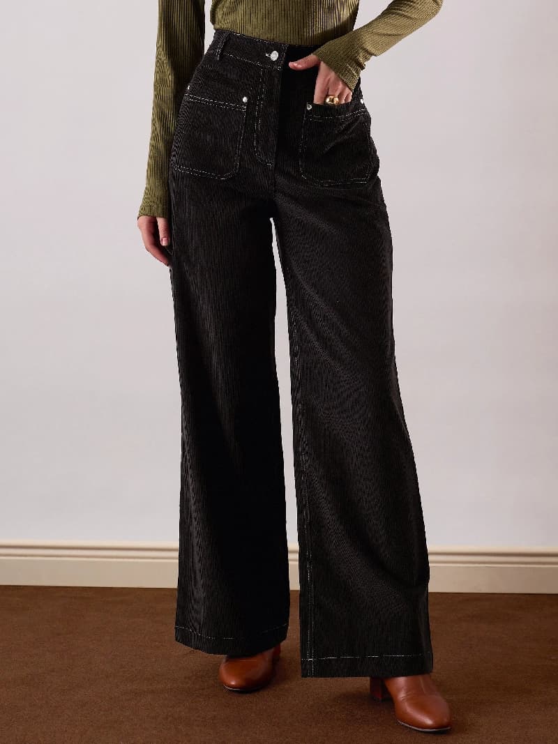Women's Black Casual Solid Flared Fit Trouser