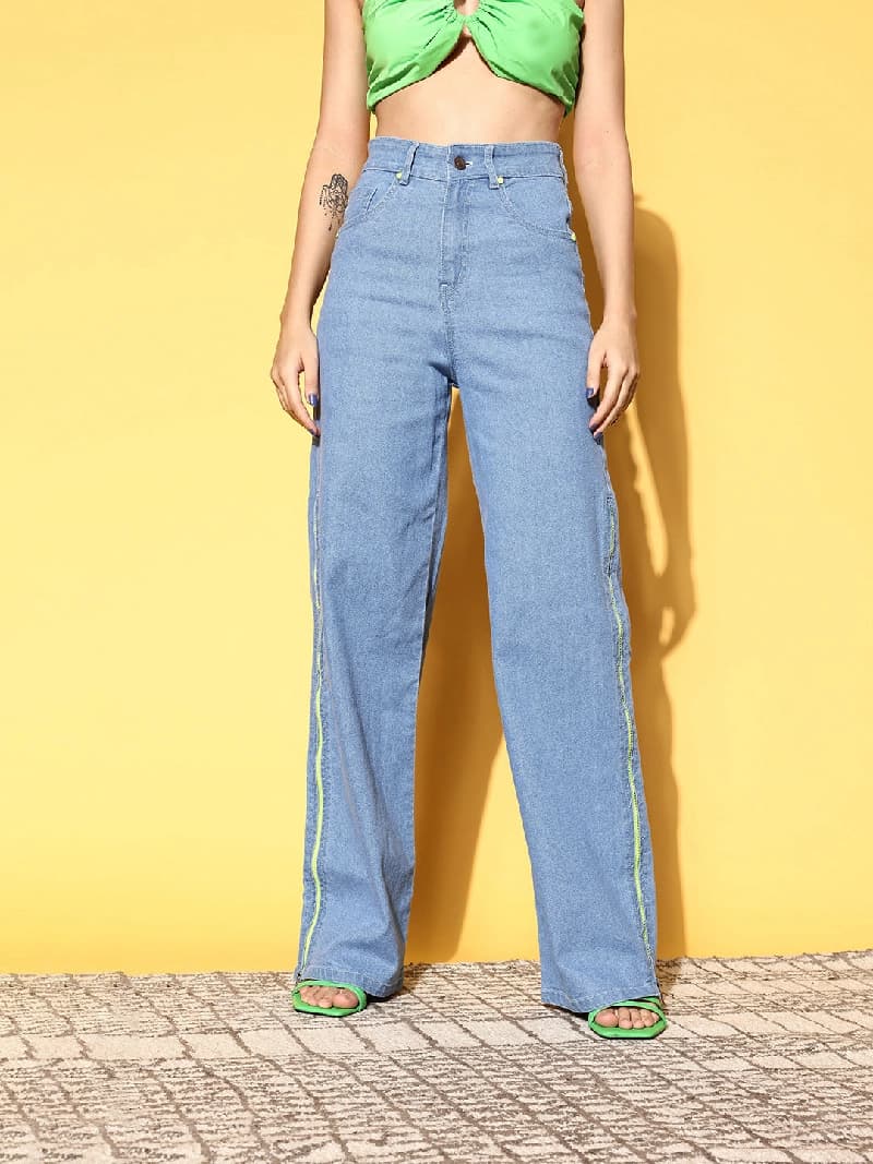 Women's Blue Casual Solid Flared Fit Jeans