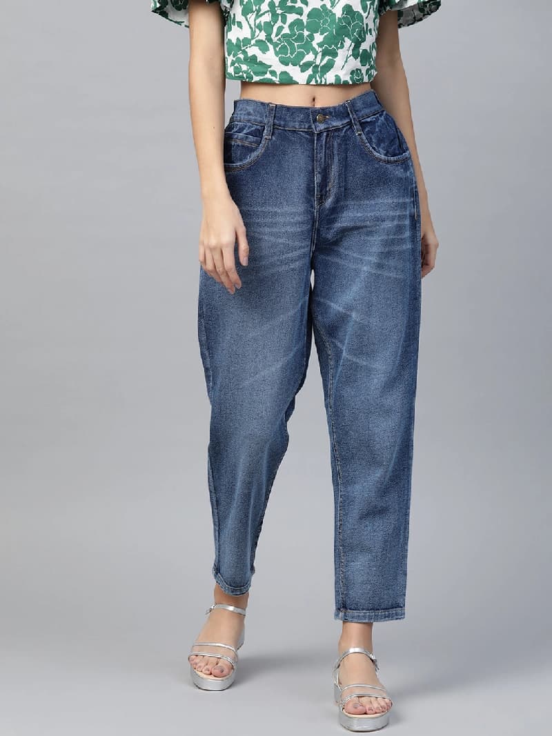 Women's Blue Casual Solid Tapered Fit Jeans