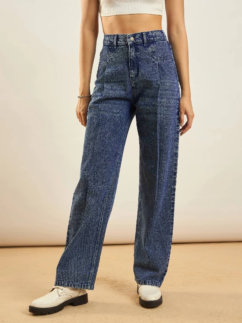 Women's Blue Casual Straight Fit Jeans